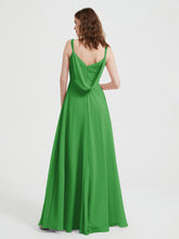 V-neck Chiffon Dresses with Beaded Straps-Green