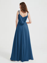 V-neck Chiffon Dresses with Beaded Straps-Ink Blue