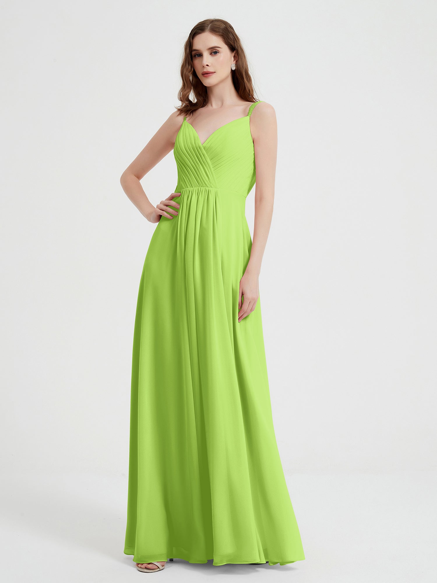 Spaghetti Strap V-neck Chiffon Dresses Green