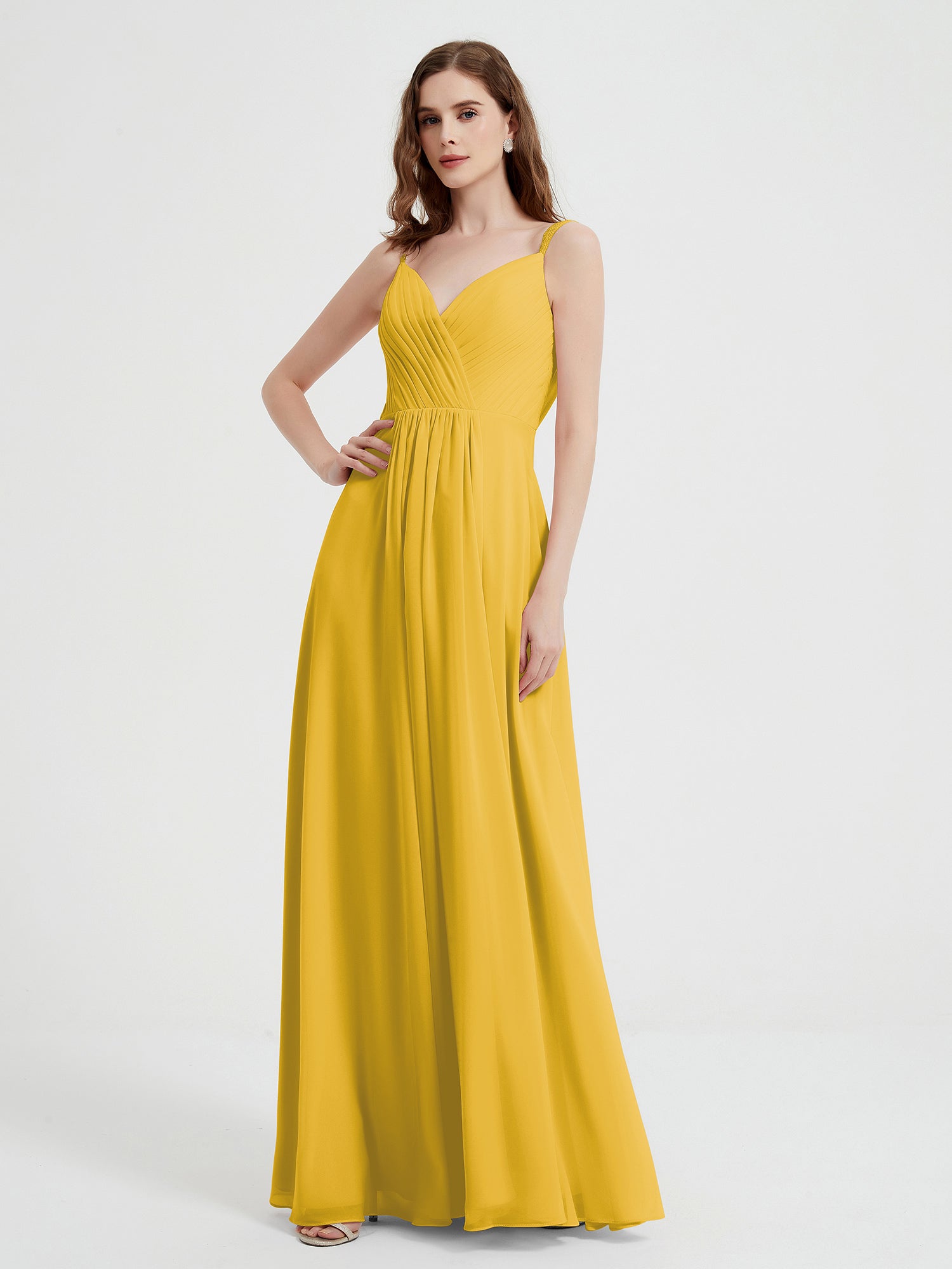 V-neck Chiffon Bridesmaid Dress with Bow Back Marigold Plus Size main image 1