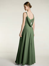 V-neck Chiffon Dresses with Beaded Straps-Olive Green