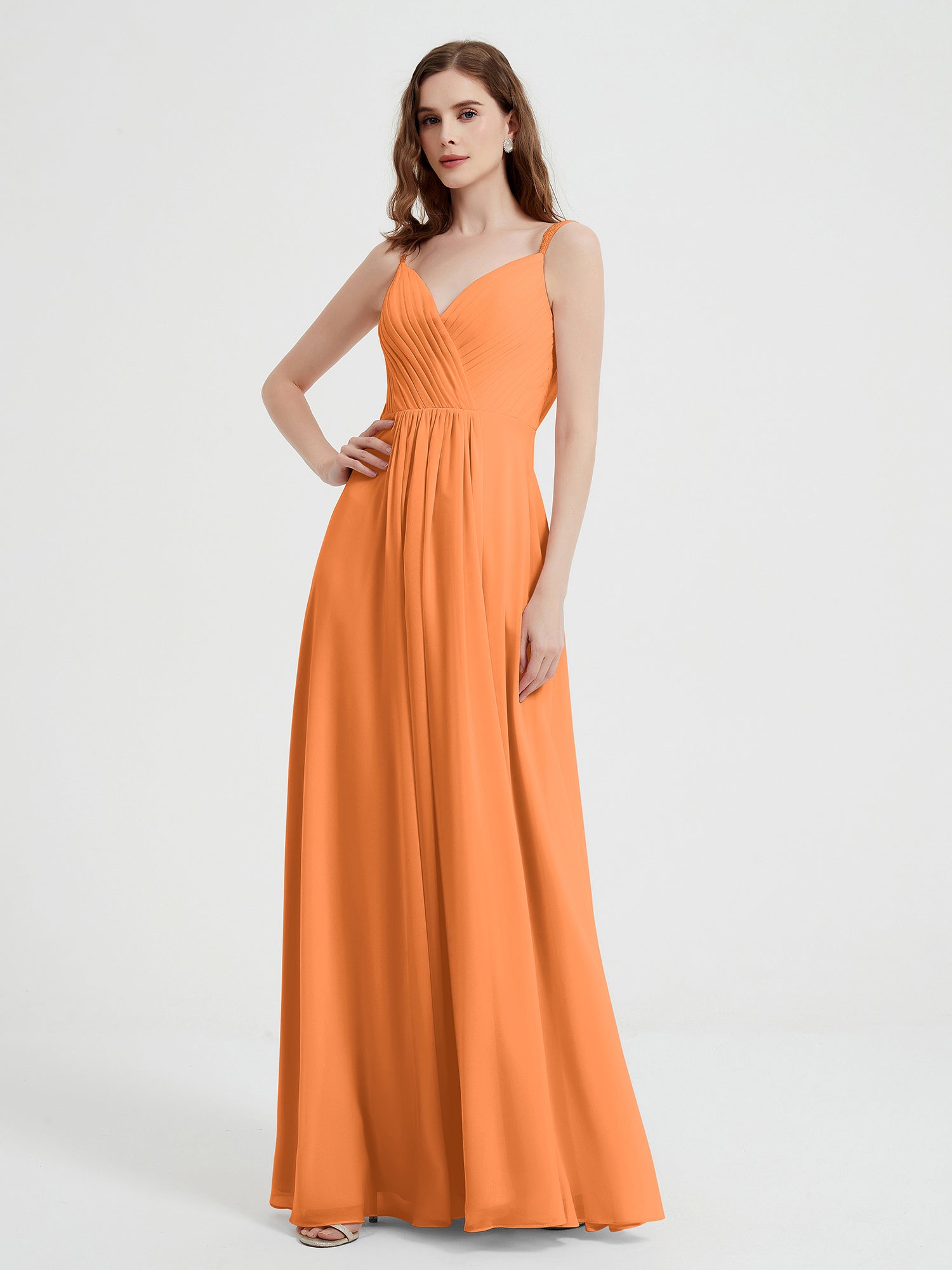 Open Back Chiffon Dresses with Deep V-neck Orange