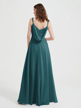 V-neck Chiffon Dresses with Beaded Straps-Peacock
