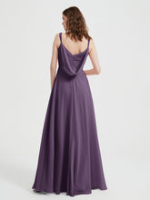 V-neck Chiffon Dresses with Beaded Straps-Plum