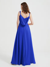 V-neck Chiffon Dresses with Beaded Straps-Royal Blue