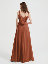 V-neck Chiffon Dresses with Beaded Straps-Rust