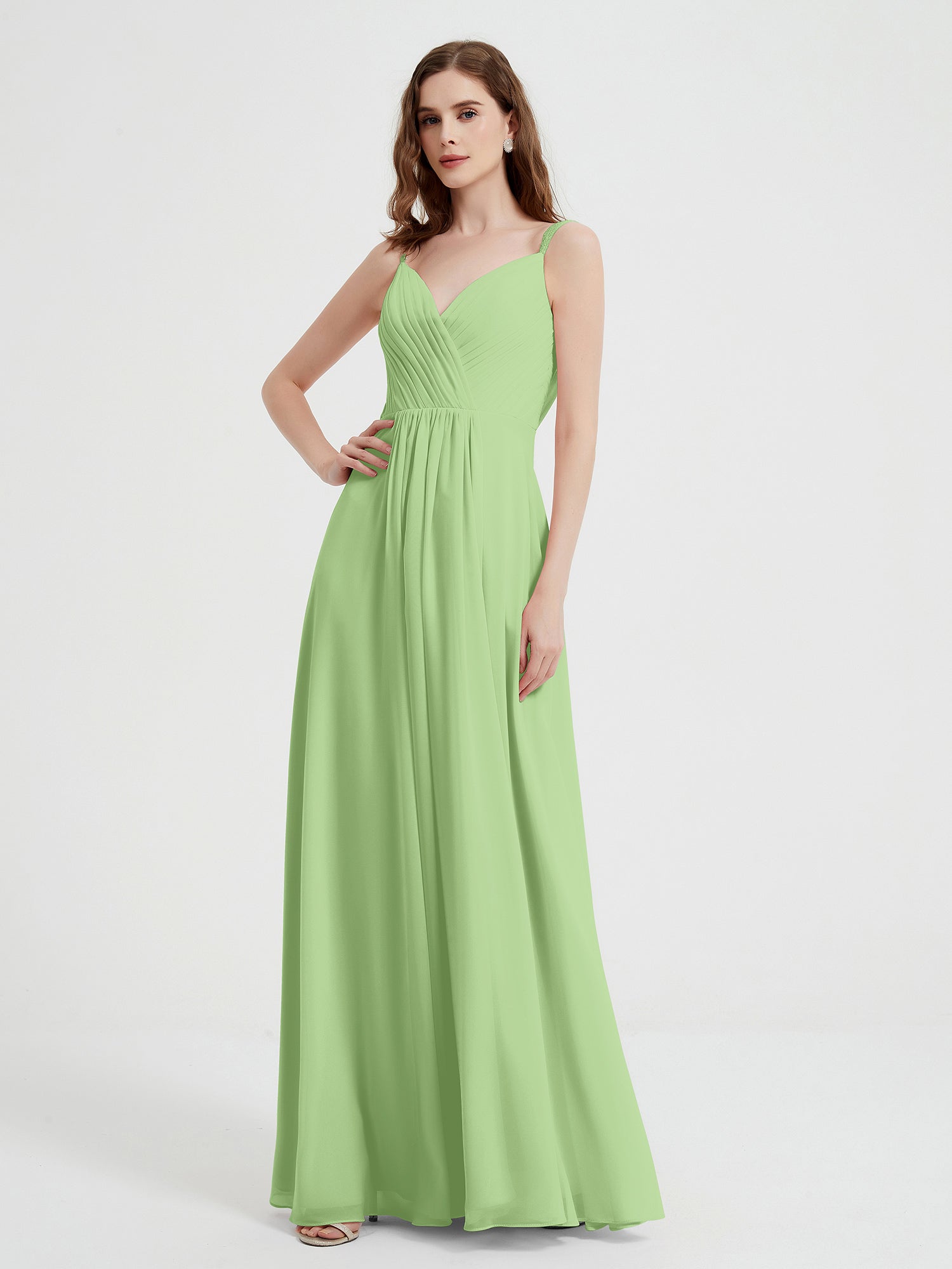 Spaghetti Strap V-neck Chiffon Dresses Sage Plus Size