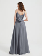 V-neck Chiffon Dresses with Beaded Straps-Steel Grey