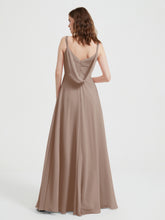 V-neck Chiffon Dresses with Beaded Straps-Taupe