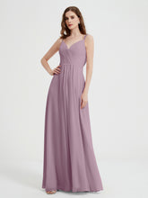 V-neck Chiffon Dresses with Beaded Straps-Vintage Mauve