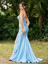 Strapless Sweep/Brush Train Side-Slit Maxi Dress Sky Blue