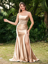 Strapless Sweep/Brush Train Side-Slit Maxi Dress Champagne