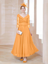 A-line V-neck Appliqued Chiffon Dress Tangerine
