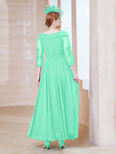 A-line V-neck Appliqued Chiffon Dress Turquoise