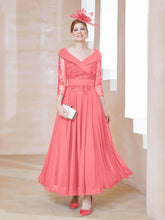 A-line V-neck Appliqued Chiffon Dress Watermelon