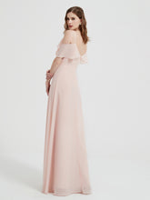 Spaghetti Straps V-neck Chiffon Long Dresses-Pearl Pink
