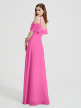Spaghetti Straps V-neck Chiffon Long Dresses-Azalea
