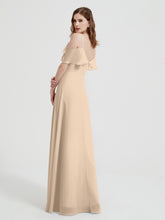 Spaghetti Straps V-neck Chiffon Long Dresses-Champagne