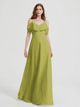 Spaghetti Straps V-neck Chiffon Long Dresses-Clover Plus Size