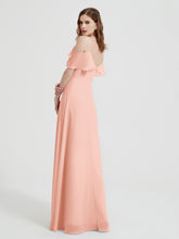 Spaghetti Straps V-neck Chiffon Long Dresses-Coral