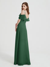 Spaghetti Straps V-neck Chiffon Long Dresses-Dark Green