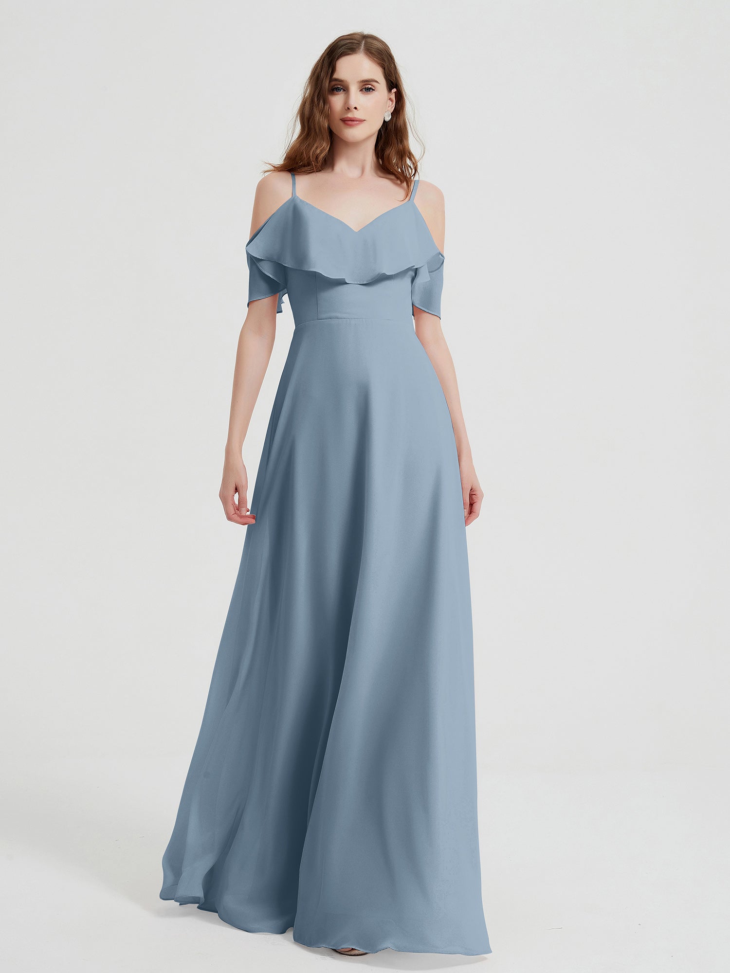 V neck Chiffon Long Dresses with Straps Moss Plus Size main image 1