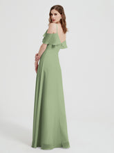 Spaghetti Straps V-neck Chiffon Long Dresses-Dusty Sage