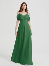 Spaghetti Straps V-neck Chiffon Long Dresses-Emerald