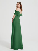 Spaghetti Straps V-neck Chiffon Long Dresses-Emerald