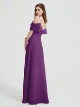 Spaghetti Straps V-neck Chiffon Long Dresses-Grape