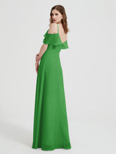 Spaghetti Straps V-neck Chiffon Long Dresses-Green