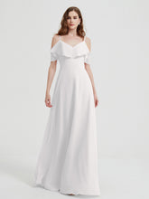 Spaghetti Straps V-neck Chiffon Long Dresses-Ivory