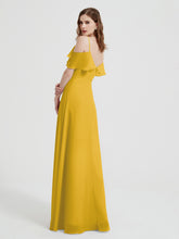 Spaghetti Straps V-neck Chiffon Long Dresses-Marigold