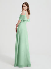 Spaghetti Straps V-neck Chiffon Long Dresses-Mint Green