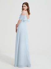 Spaghetti Straps V-neck Chiffon Long Dresses-Mist