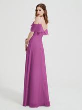 Spaghetti Straps V-neck Chiffon Long Dresses-Orchid