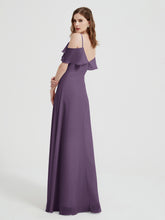 Spaghetti Straps V-neck Chiffon Long Dresses-Plum