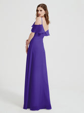 Spaghetti Straps V-neck Chiffon Long Dresses-Regency
