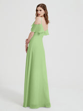 Spaghetti Straps V-neck Chiffon Long Dresses-Sage