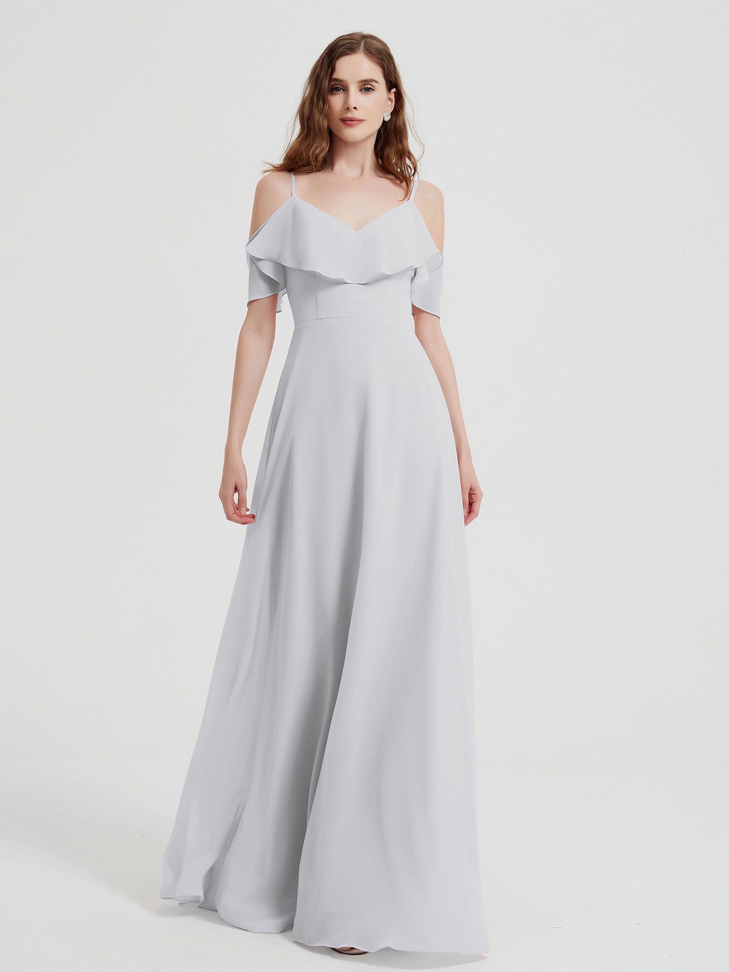 V neck Chiffon Long Dresses with Straps Taupe Plus Size