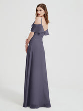 Spaghetti Straps V-neck Chiffon Long Dresses-Stormy