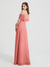 Spaghetti Straps V-neck Chiffon Long Dresses-Sunset