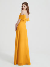 Spaghetti Straps V-neck Chiffon Long Dresses-Tangerine