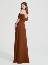Spaghetti Straps V-neck Chiffon Long Dresses-Terracotta