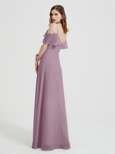 Spaghetti Straps V-neck Chiffon Long Dresses-Vintage Mauve