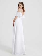 Spaghetti Straps V-neck Chiffon Long Dresses-White