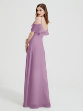 Spaghetti Straps V-neck Chiffon Long Dresses-Wisteria