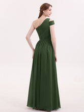 One Shoulder Bridesmaid Gown with Sash-Olive Green