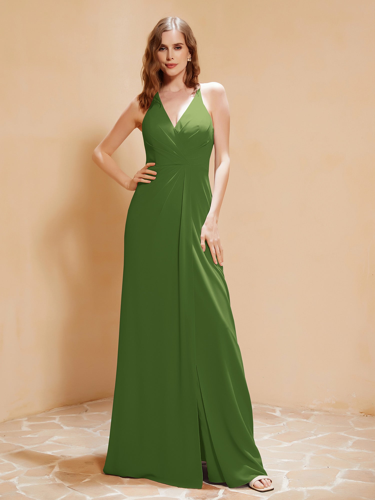A-Line V-neck Floor-length Dress With Silt Lavender Plus Size