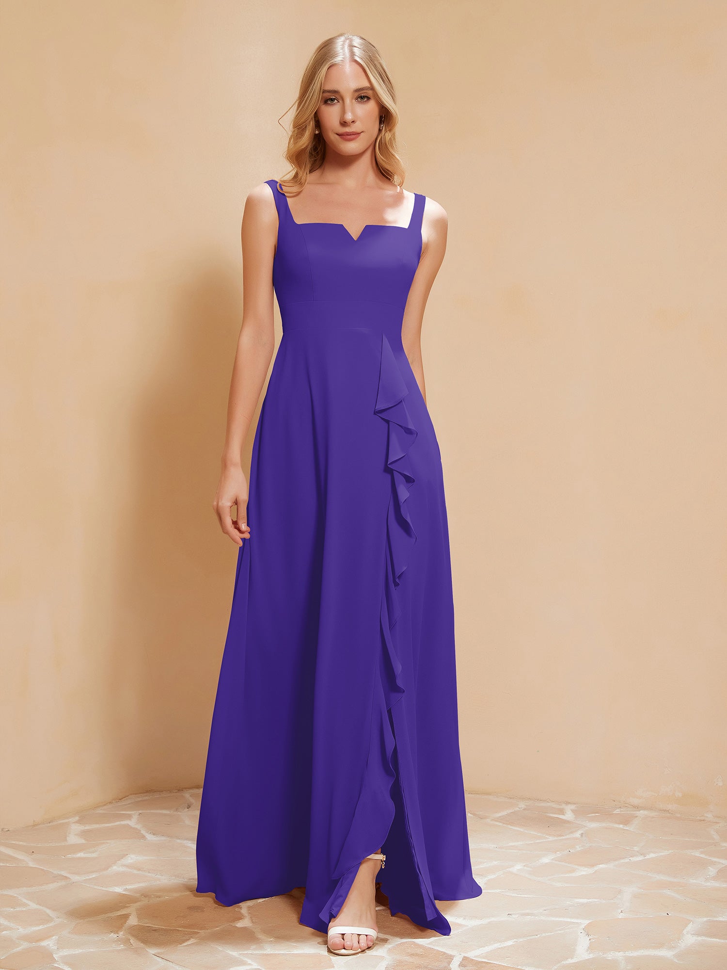 A-line V-neck Chiffon Ruched Floor-length Dress Papaya Plus Size main image 1